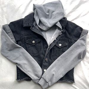 F21 Grey Hoodie/Black Denim Jacket